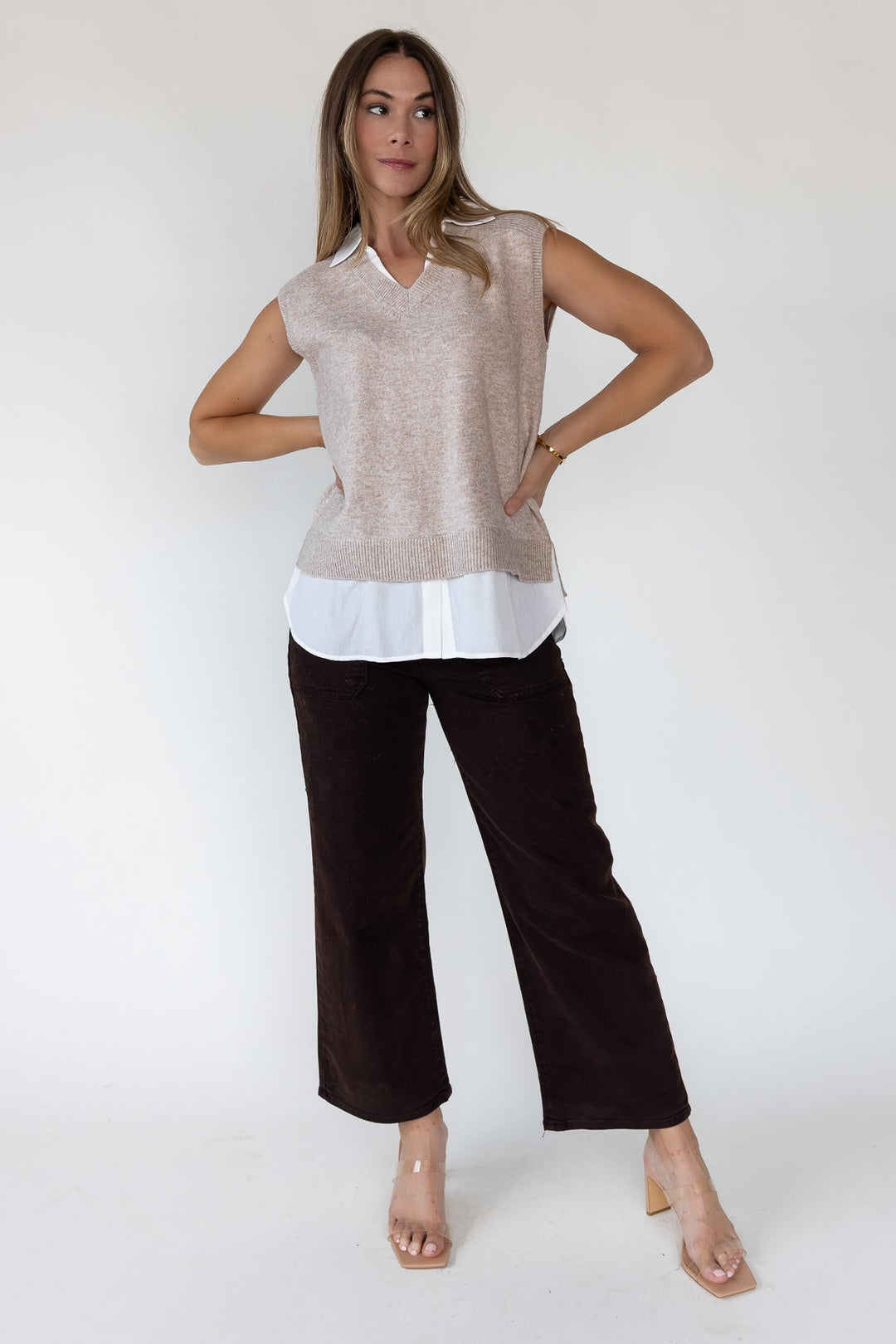 Mari Beige Mixed Media Sweater Vest - Final Sale - JO+CO