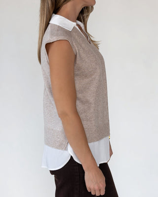Mari Beige Mixed Media Sweater Vest - Final Sale - JO+CO