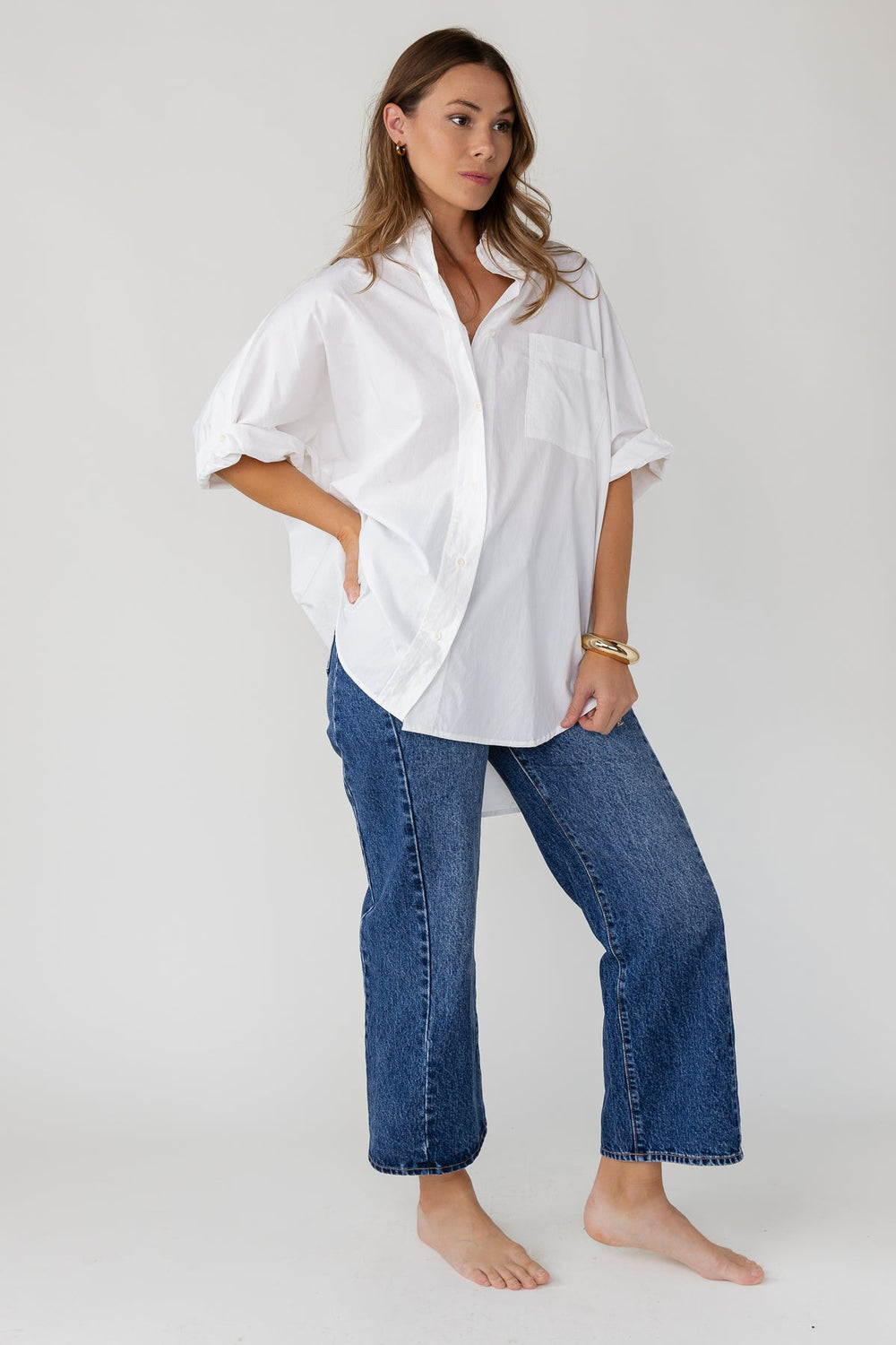 Marren Oversized Cuff Shirt - White - JO+CO