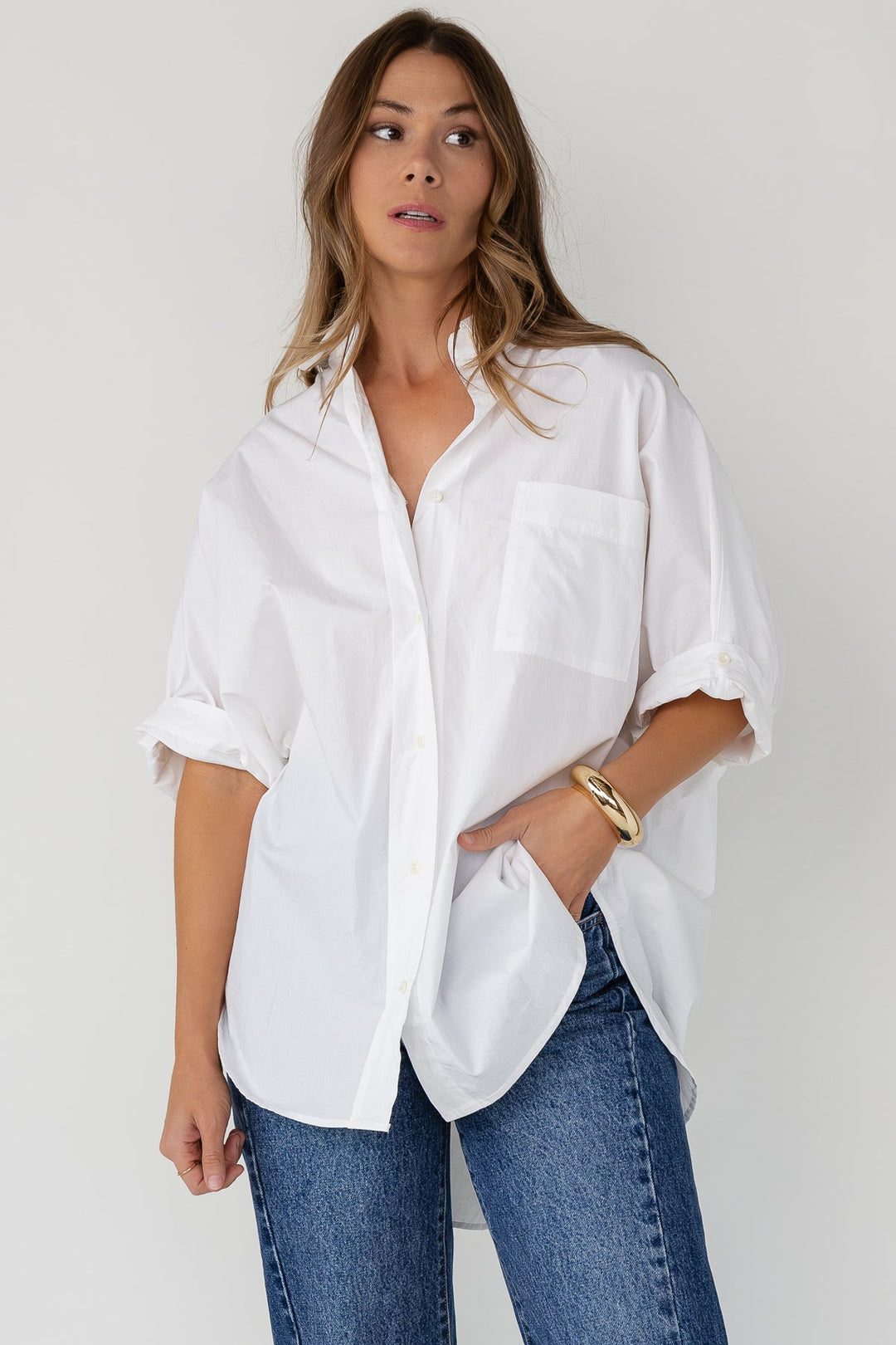 Marren Oversized Cuff Shirt - White - JO+CO