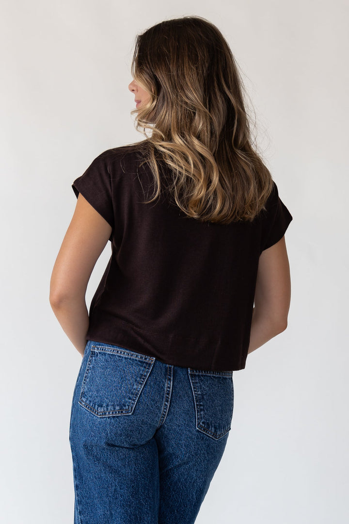 Melia Brown Knit Mock Neck Top - JO+CO