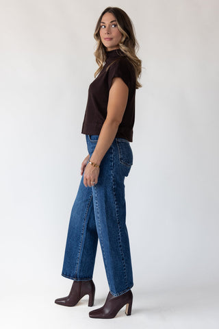 Melia Brown Knit Mock Neck Top - JO+CO