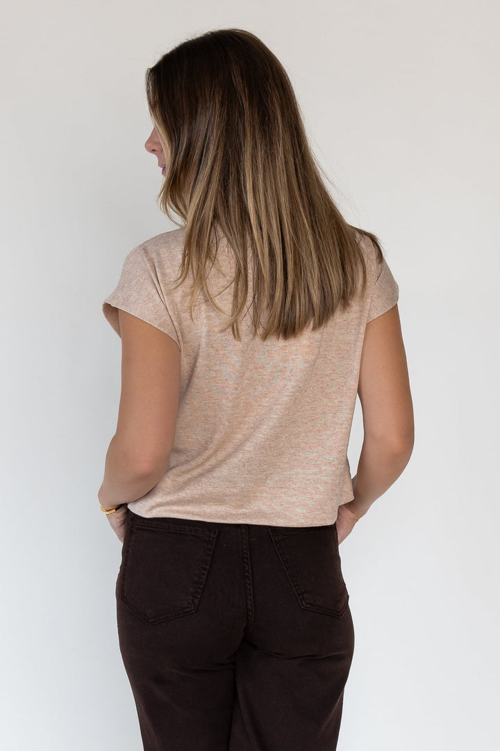 Melia Oatmeal Knit Mock Neck Top - JO+CO