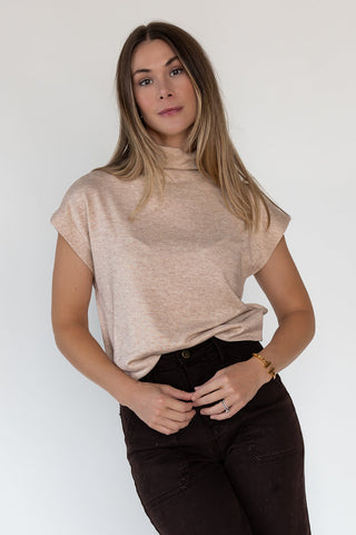 Melia Oatmeal Knit Mock Neck Top - JO+CO