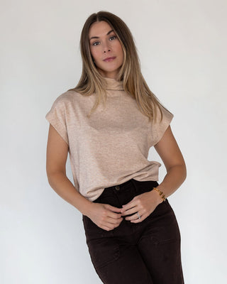 Melia Oatmeal Knit Mock Neck Top - JO+CO