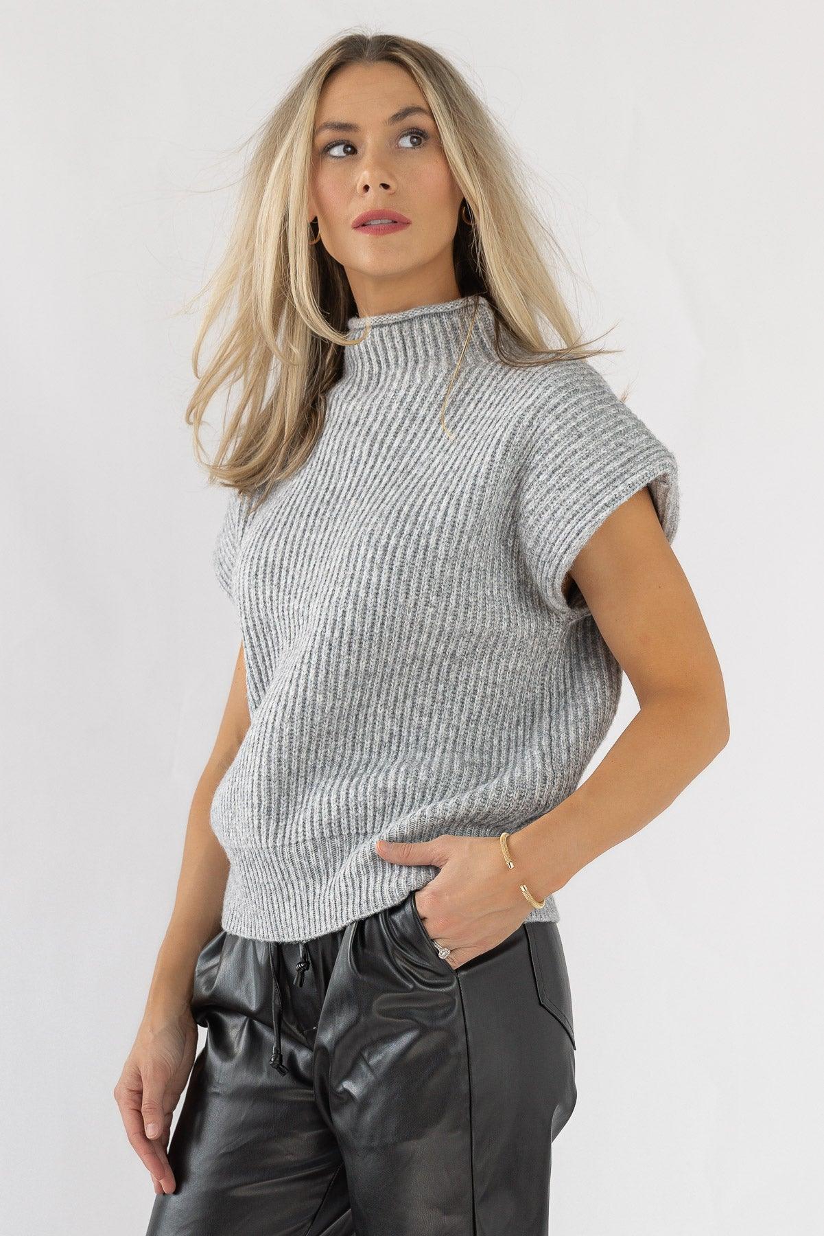 Nia Power Shoulder Sweater Vest - Grey - JO+CO