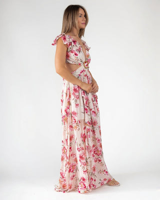 Pink Floral Cutout Frilly Maxi Dress - Final Sale - JO+CO