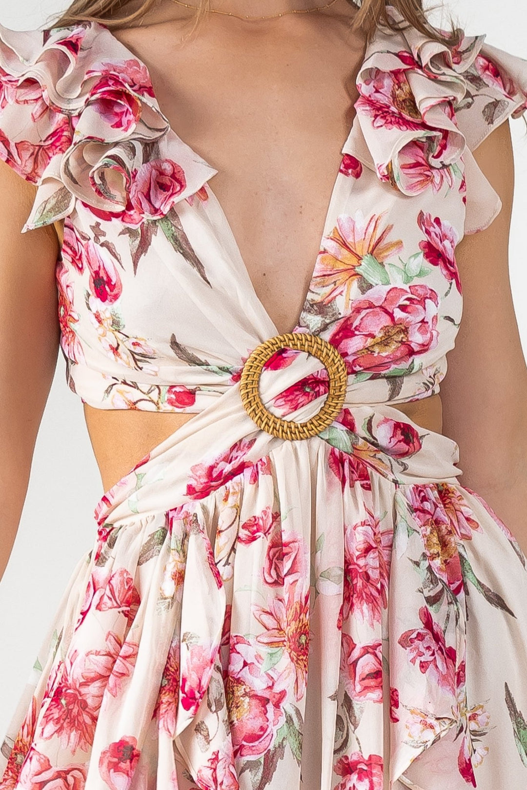 Pink Floral Cutout Frilly Maxi Dress - Final Sale - JO+CO