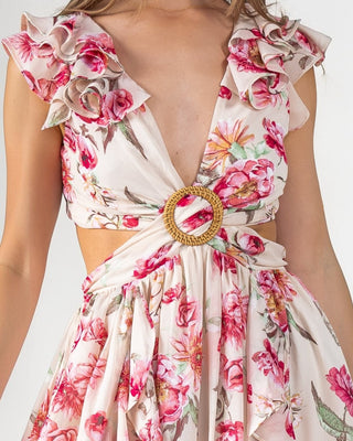 Pink Floral Cutout Frilly Maxi Dress - Final Sale - JO+CO