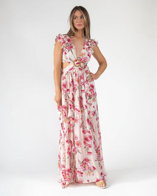 Pink Floral Cutout Frilly Maxi Dress - Final Sale - JO+CO