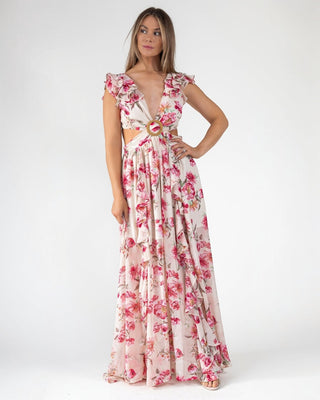 Pink Floral Cutout Frilly Maxi Dress - Final Sale - JO+CO