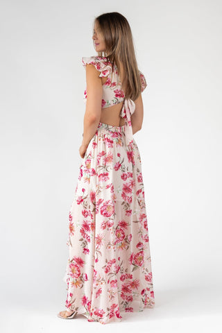 Pink Floral Cutout Frilly Maxi Dress - Final Sale - JO+CO