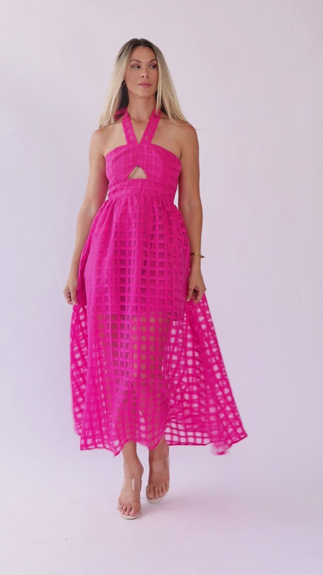 Lola Pink Checked Organza Midi Dress - Final Sale