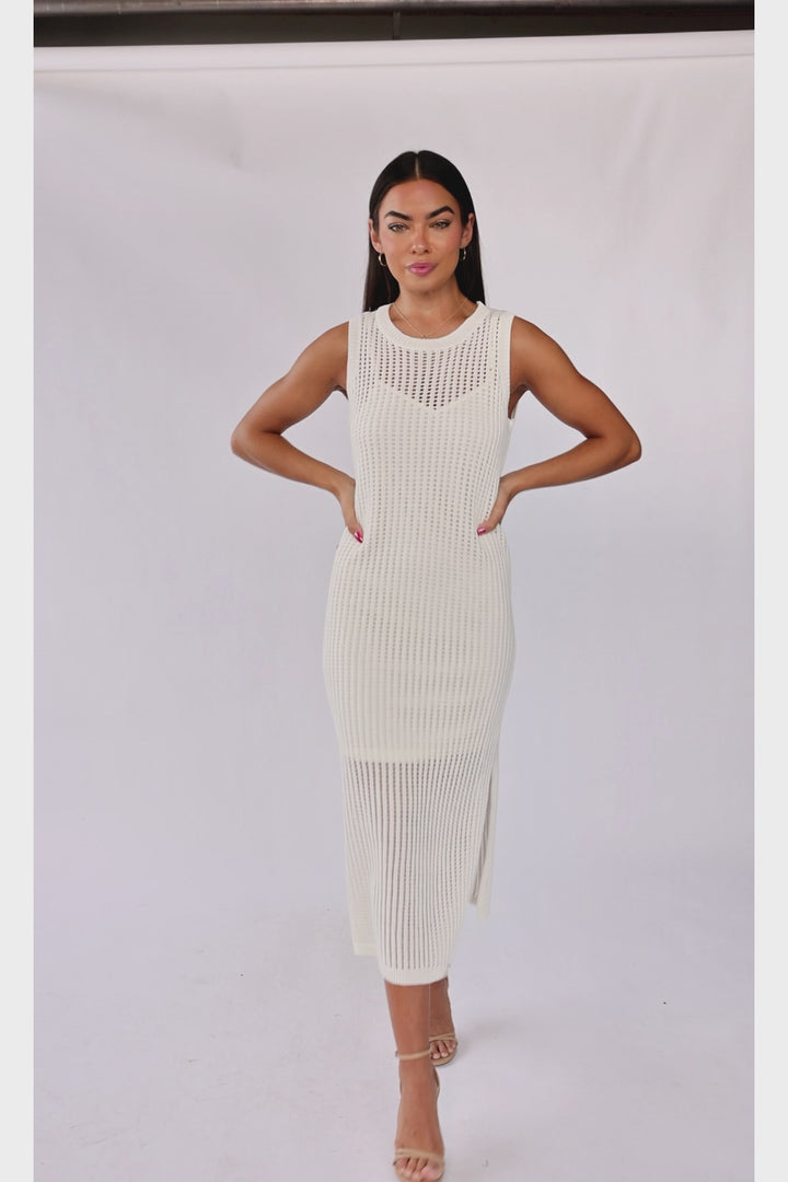 Mattie Cream Crochet Knit Maxi Dress - Final Sale