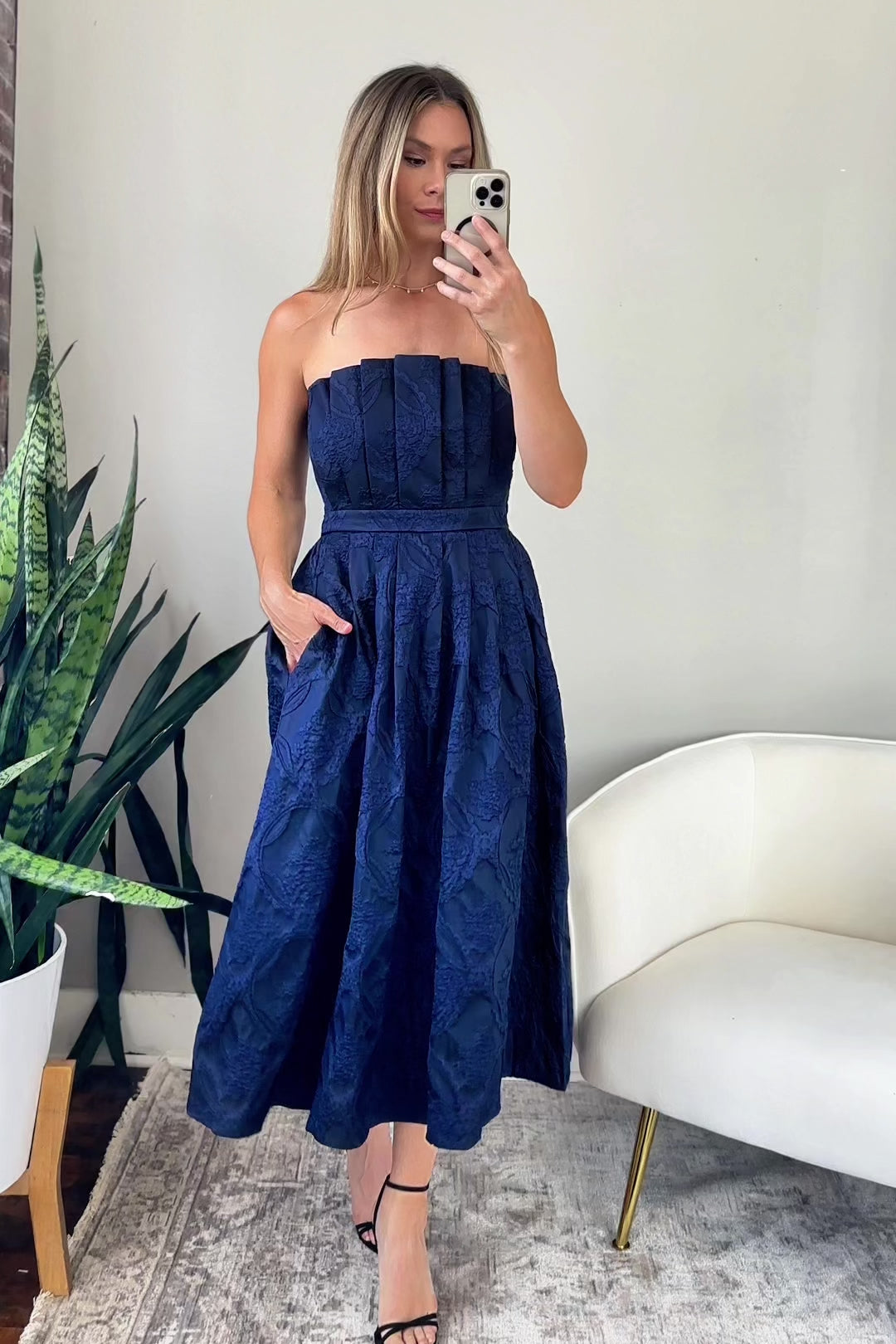 Marren Navy Brocade Midi Dress - Final Sale