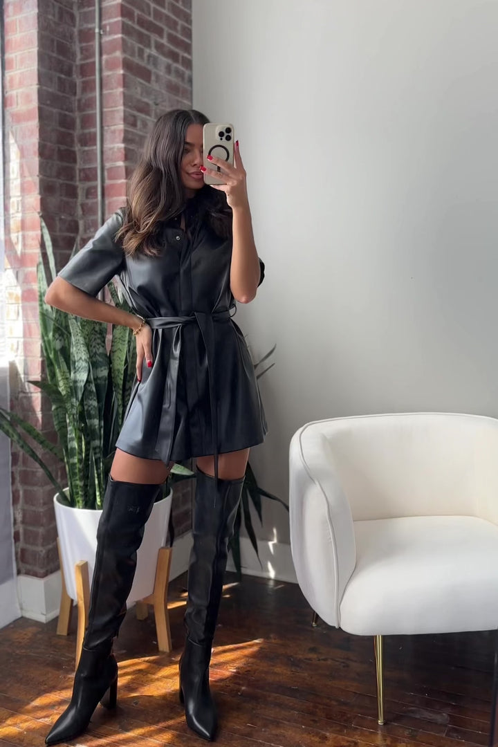 Nyx Black Faux Leather Dress - Final Sale