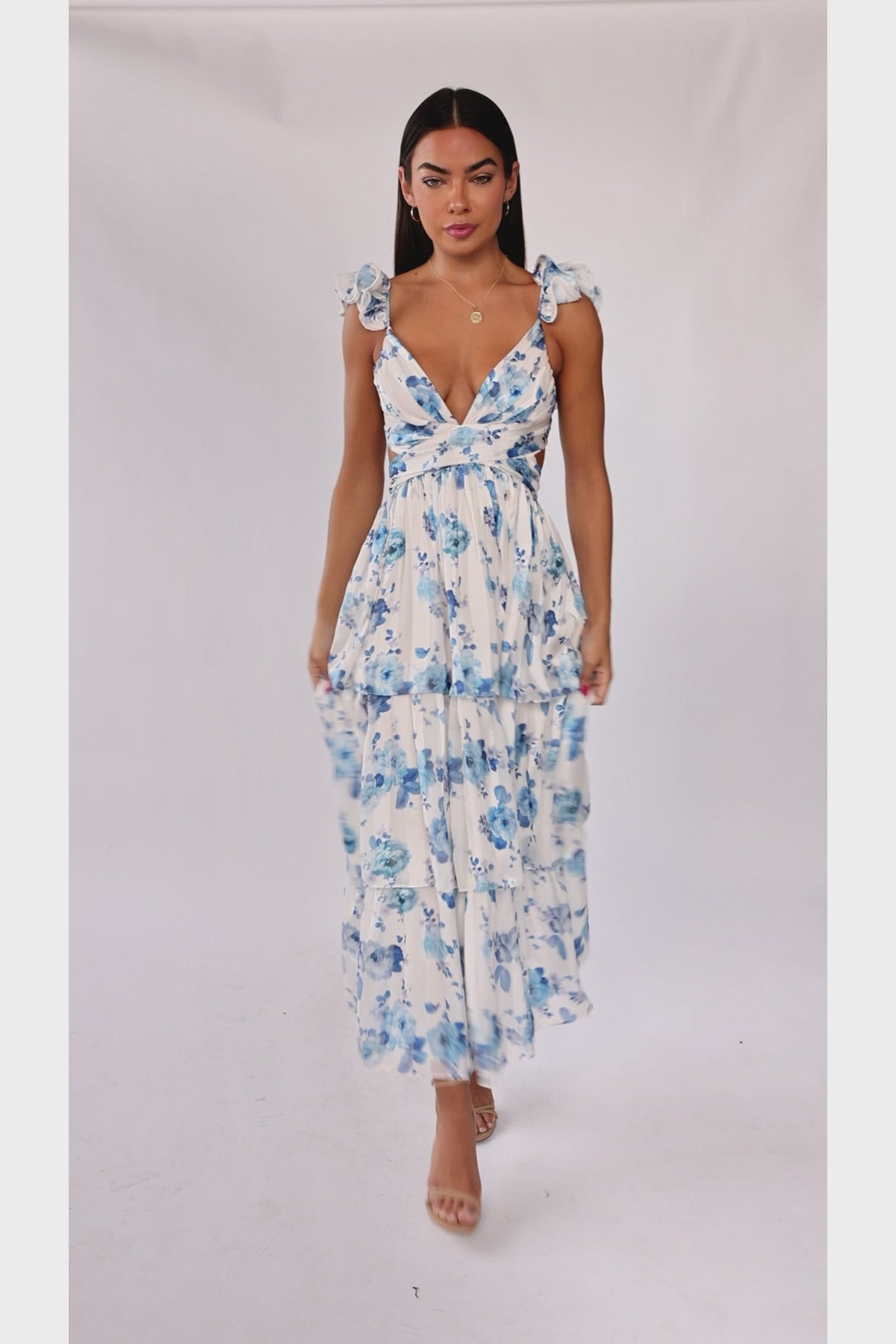 Carmen Blue Floral Maxi Dress - Final Sale