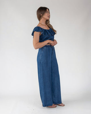 Riviera Ruffle Chambray Crop Top - Final Sale - JO+CO