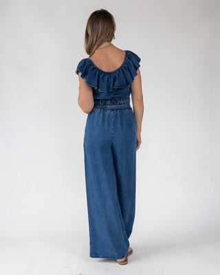 Riviera Ruffle Chambray Crop Top - Final Sale - JO+CO