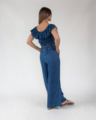 Riviera Ruffle Chambray Crop Top - Final Sale - JO+CO
