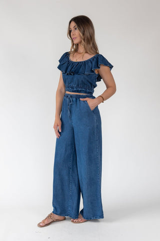 Riviera Wide - Leg Chambray Pant - Final Sale - JO+CO