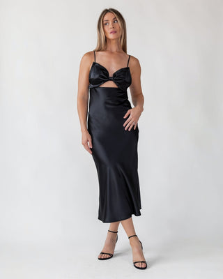 Romie Black Bow Cutout Midi Dress - Final Sale - JO+CO
