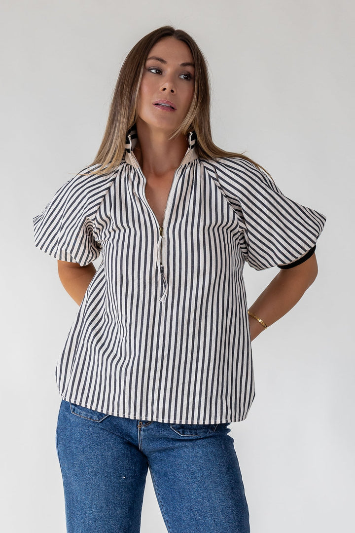 Rowan Black Stripe Half - Zip Top - JO+CO