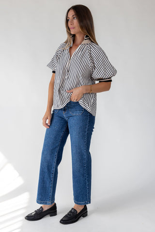 Rowan Black Stripe Half - Zip Top - JO+CO