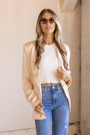 Satin Swagger Light Peach Boyfriend Blazer - FINAL SALE - JO+CO