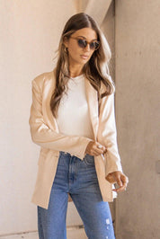 Satin Swagger Light Peach Boyfriend Blazer - FINAL SALE - JO+CO