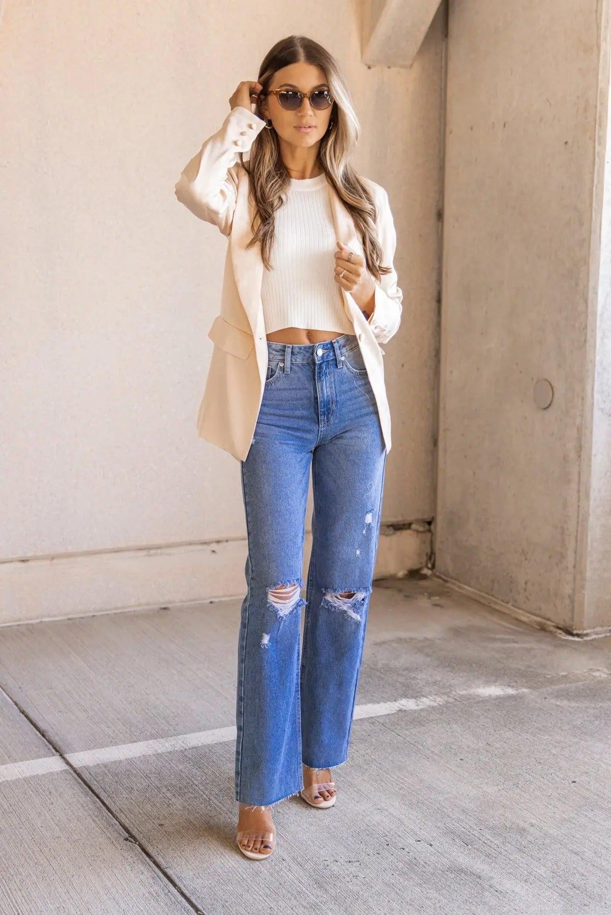 Satin Swagger Light Peach Boyfriend Blazer - FINAL SALE - JO+CO