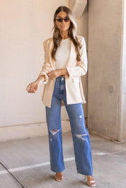 Satin Swagger Light Peach Boyfriend Blazer - FINAL SALE - JO+CO