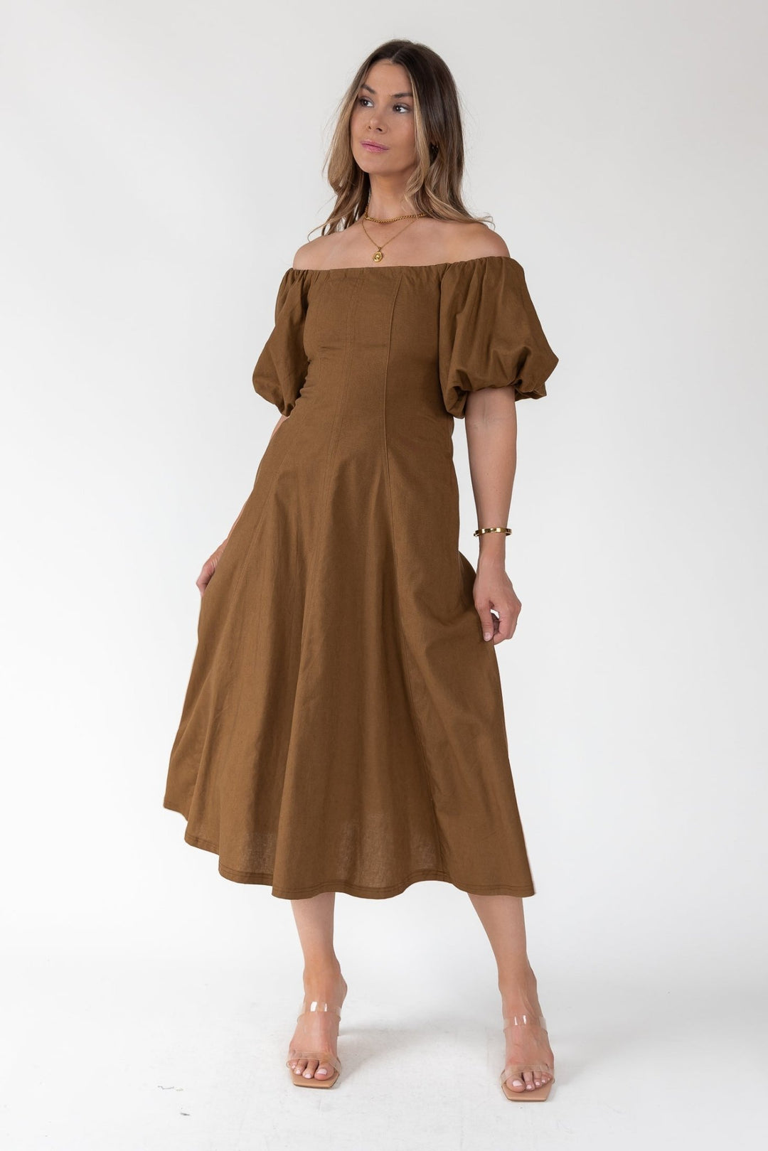 Sienna Coconut Off - Shoulder Midi Dress - Final Sale - JO+CO