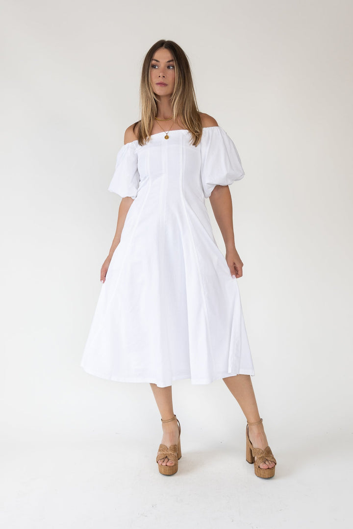 Sienna Ivory Off Shoulder Midi Dress - Final Sale - JO+CO