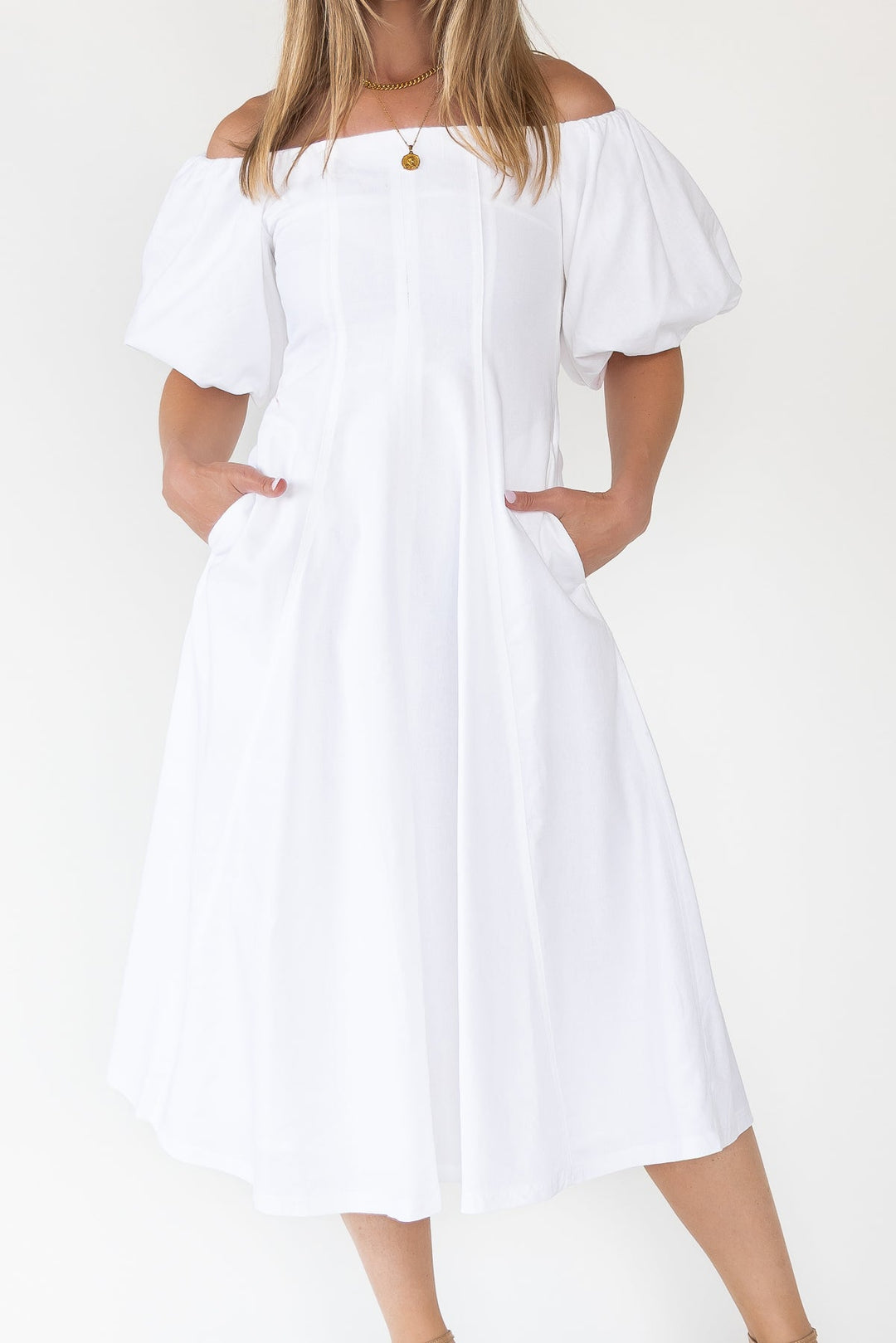 Sienna Ivory Off Shoulder Midi Dress - Final Sale - JO+CO