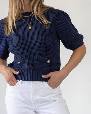Simone Navy Waffle Knit Sweater - Final Sale - JO+CO