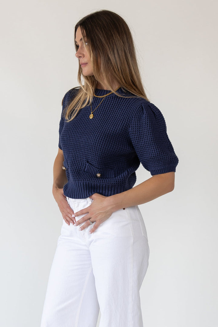 Simone Navy Waffle Knit Sweater - Final Sale - JO+CO