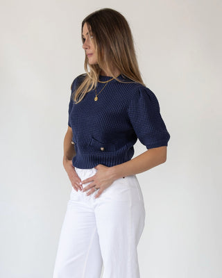 Simone Navy Waffle Knit Sweater - Final Sale - JO+CO