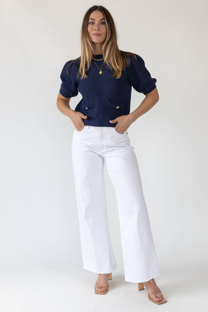 Simone Navy Waffle Knit Sweater - Final Sale - JO+CO
