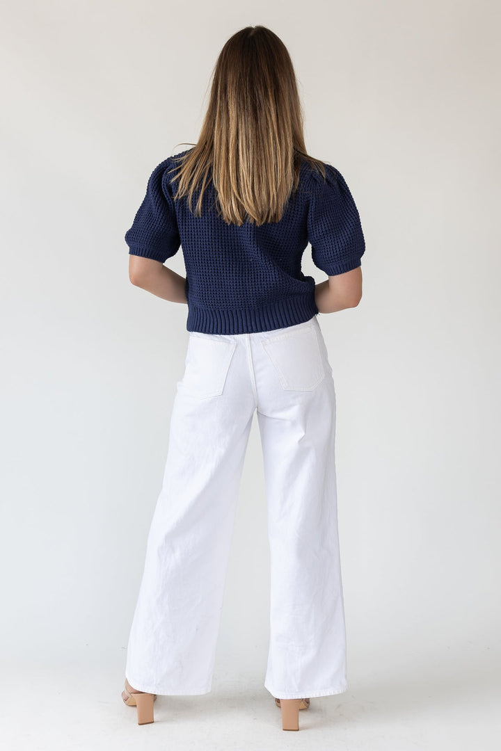 Simone Navy Waffle Knit Sweater - Final Sale - JO+CO