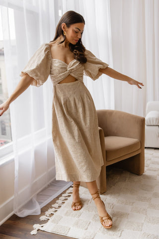 Skye Natural Knotted Embroidered Dress - Final Sale - JO+CO