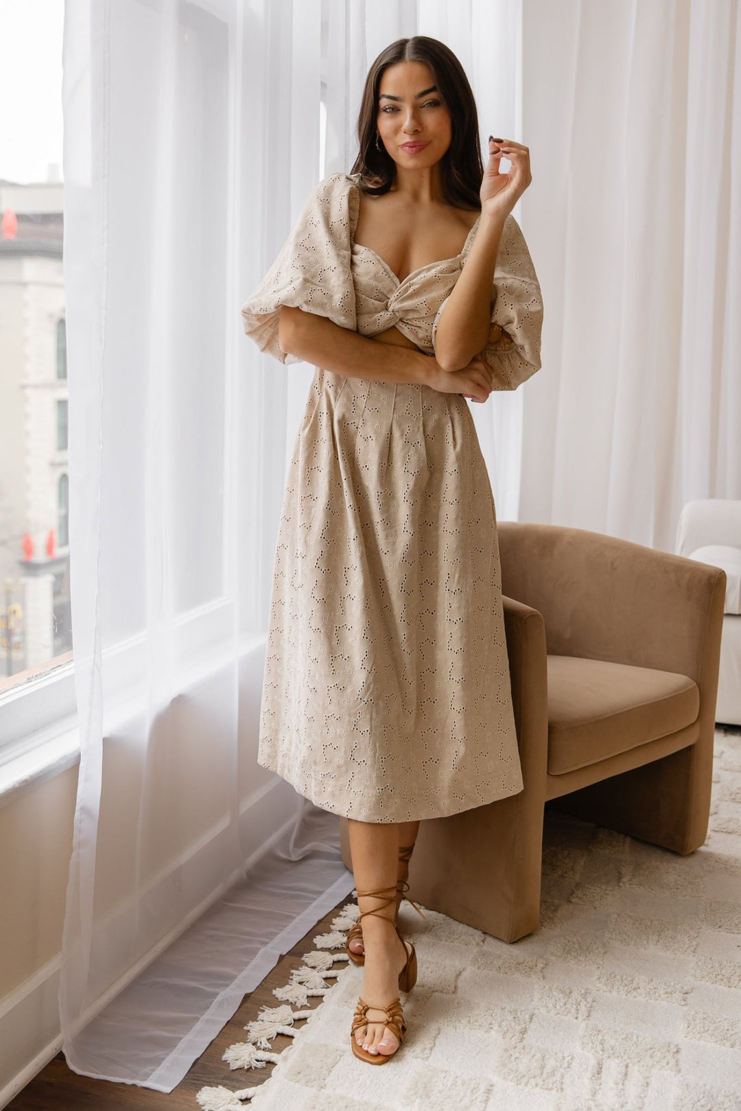 Skye Natural Knotted Embroidered Dress - Final Sale - JO+CO