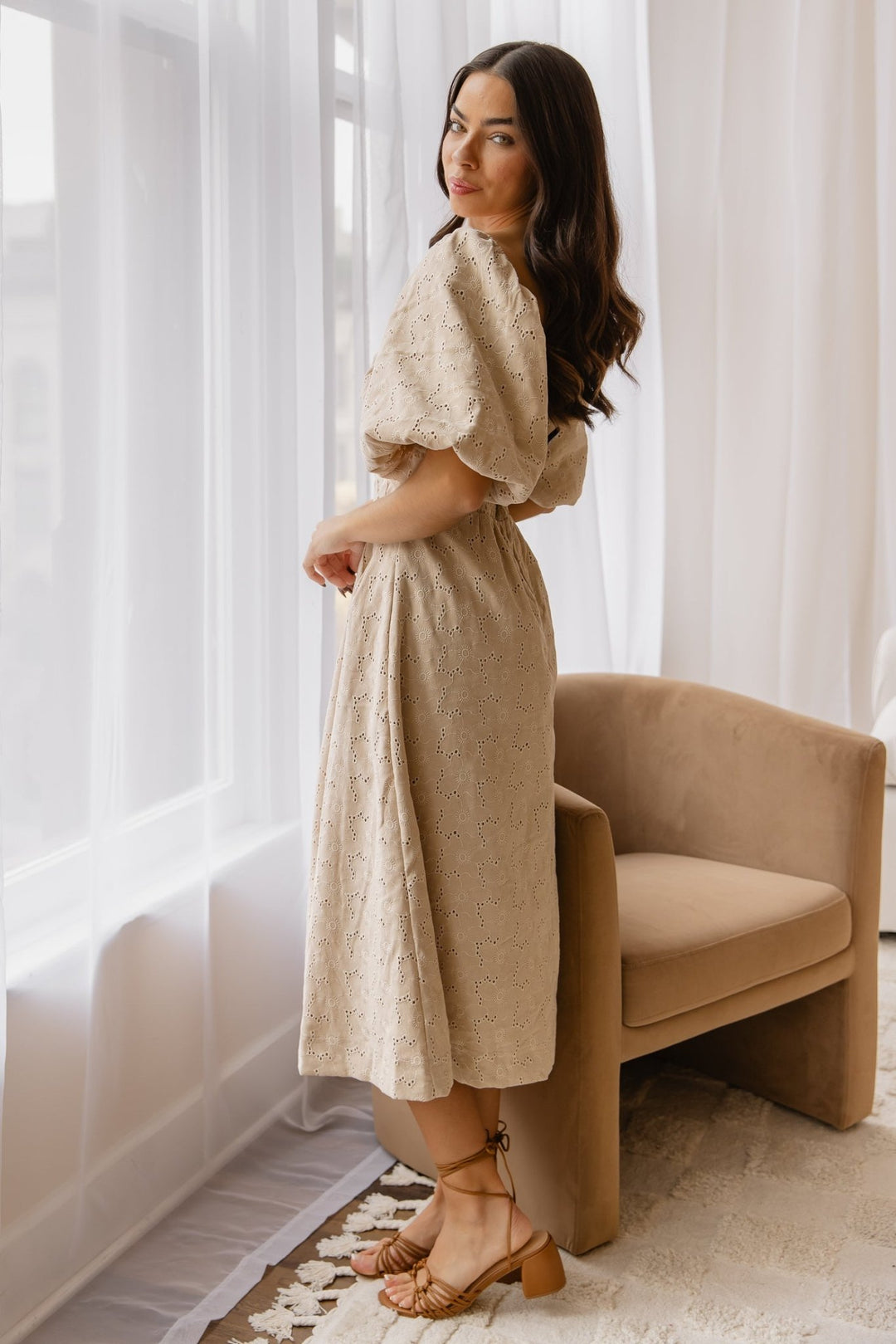 Skye Natural Knotted Embroidered Dress - Final Sale - JO+CO