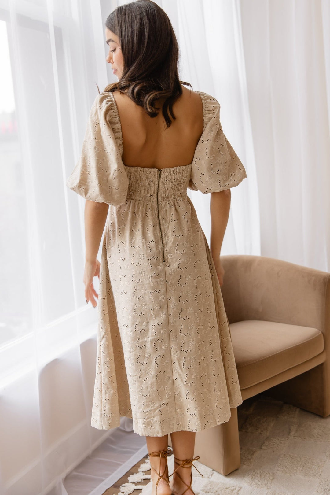 Skye Natural Knotted Embroidered Dress - Final Sale - JO+CO