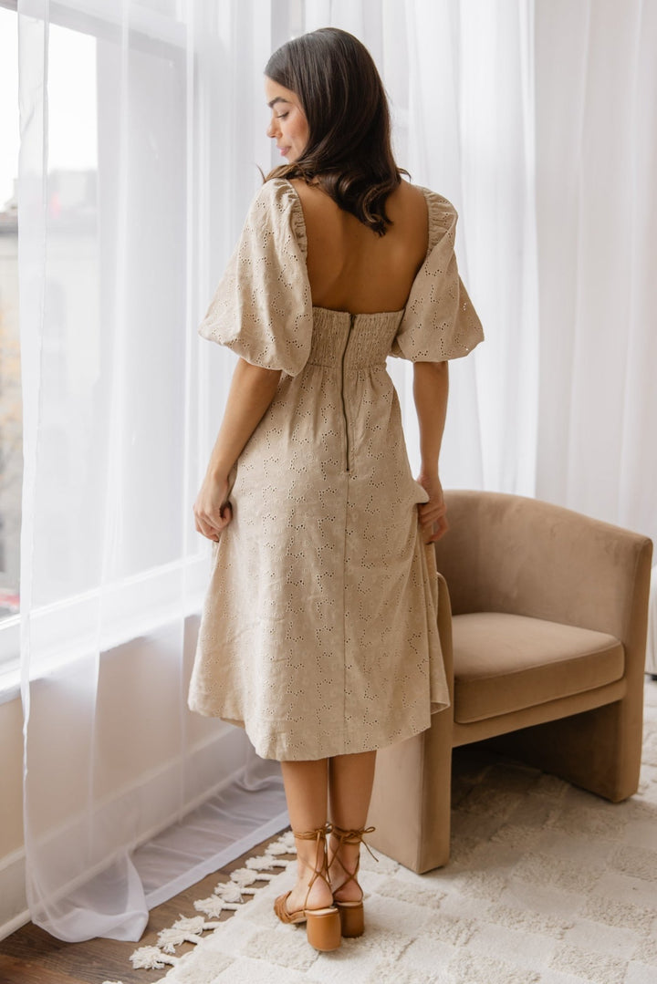 Skye Natural Knotted Embroidered Dress - Final Sale - JO+CO