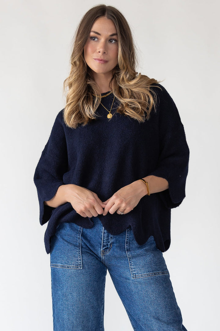 Sloane Navy Scallop Sweater - Final Sale - JO+CO