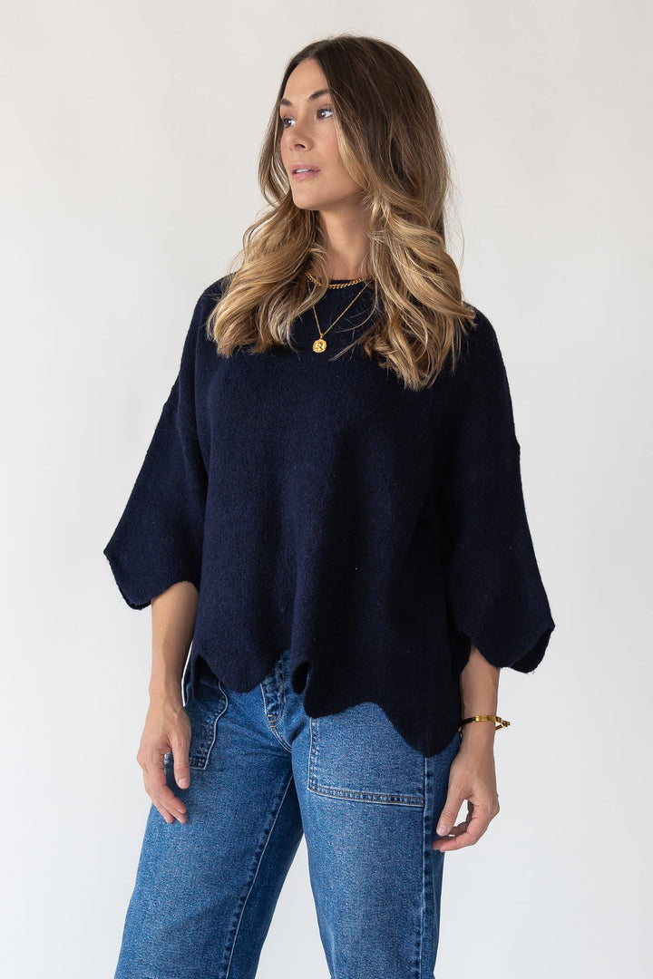 Sloane Navy Scallop Sweater - Final Sale - JO+CO