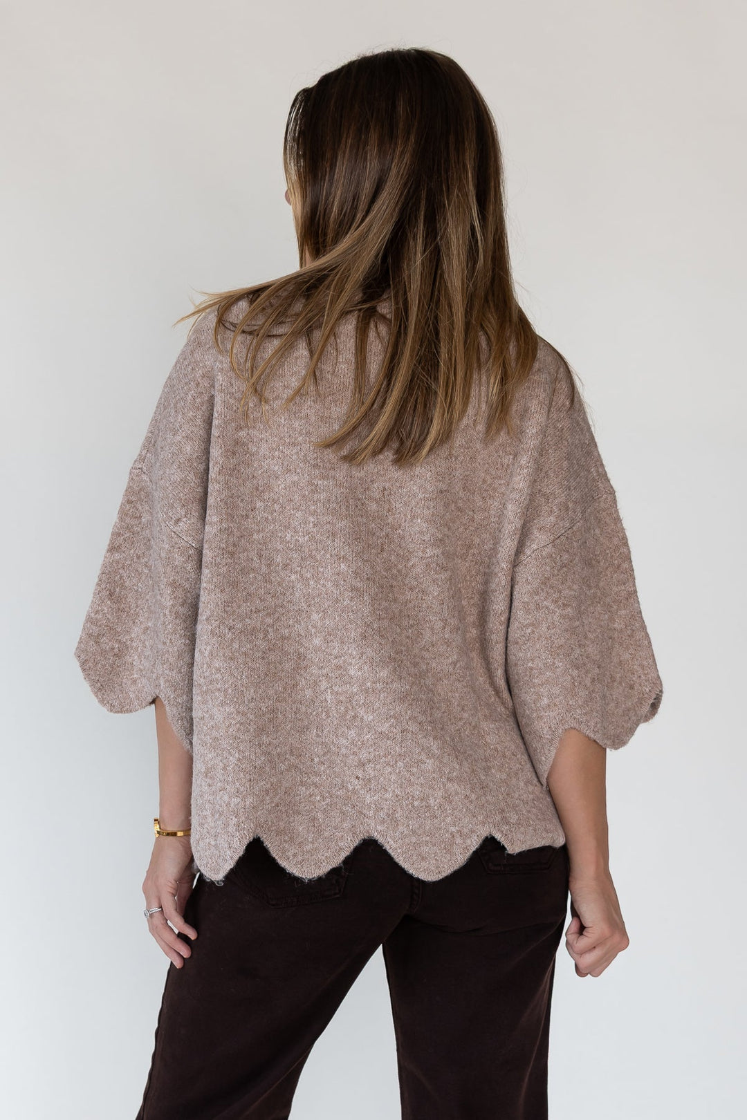Sloane Taupe Scallop Hem Sweater - Final Sale - JO+CO