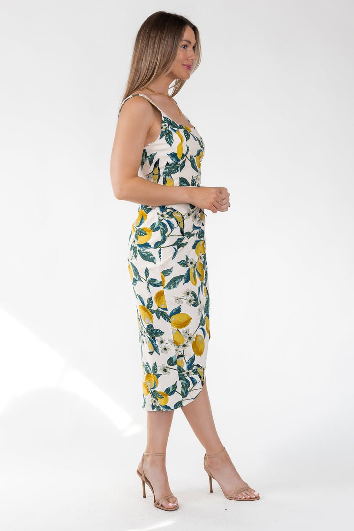 Sorrento Sun Lemon Print Midi Dress - Final Sale - JO+CO