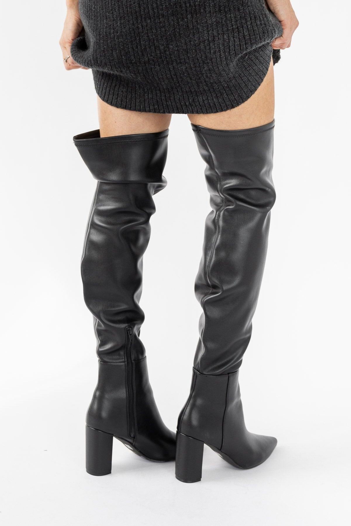 Strut On Through Faux Thigh High Boots - Black - JO+CO